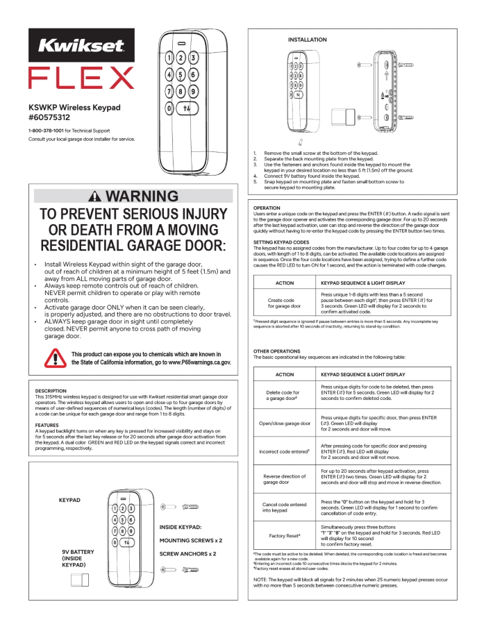 Keypad Instructions